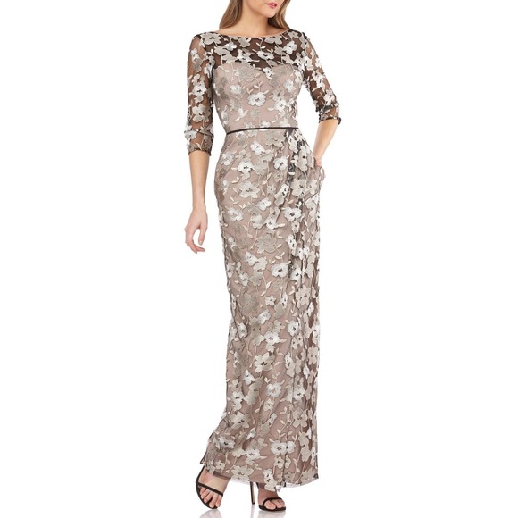 Js Collection Dresses & Skirts - JS Collection Floral‎ Embroidered Evening Long Dress Womens 6 Oyster Black NEW